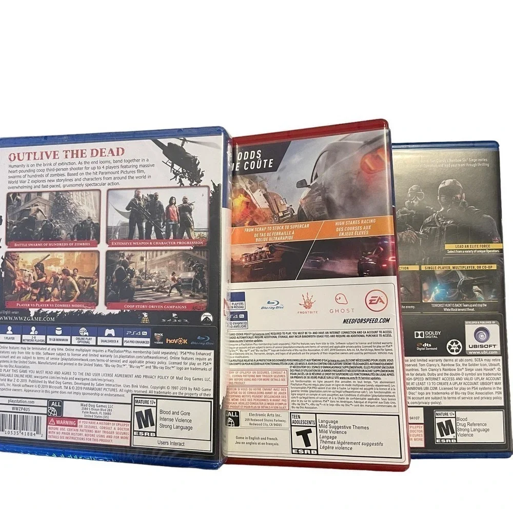 PS4 Games: World War Z, Need for Speed, Rainbow 6 Siege